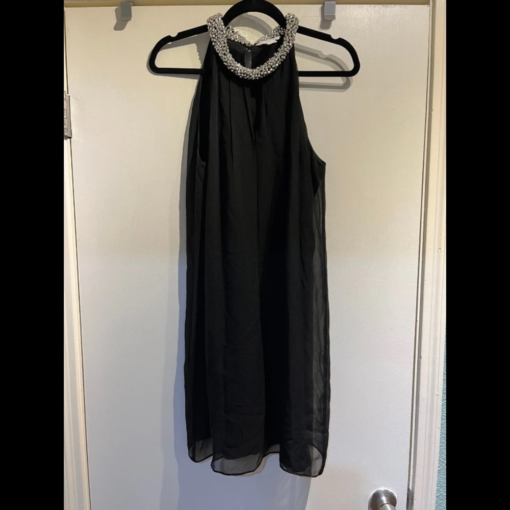 diane von furstenberg dresses size 10 black and silver beaded